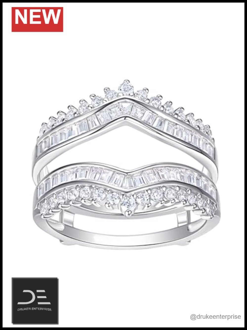 Curved Bridal Ring Enhancer Guard, Cubic Zirconia Silver Plated Brass, Size 7